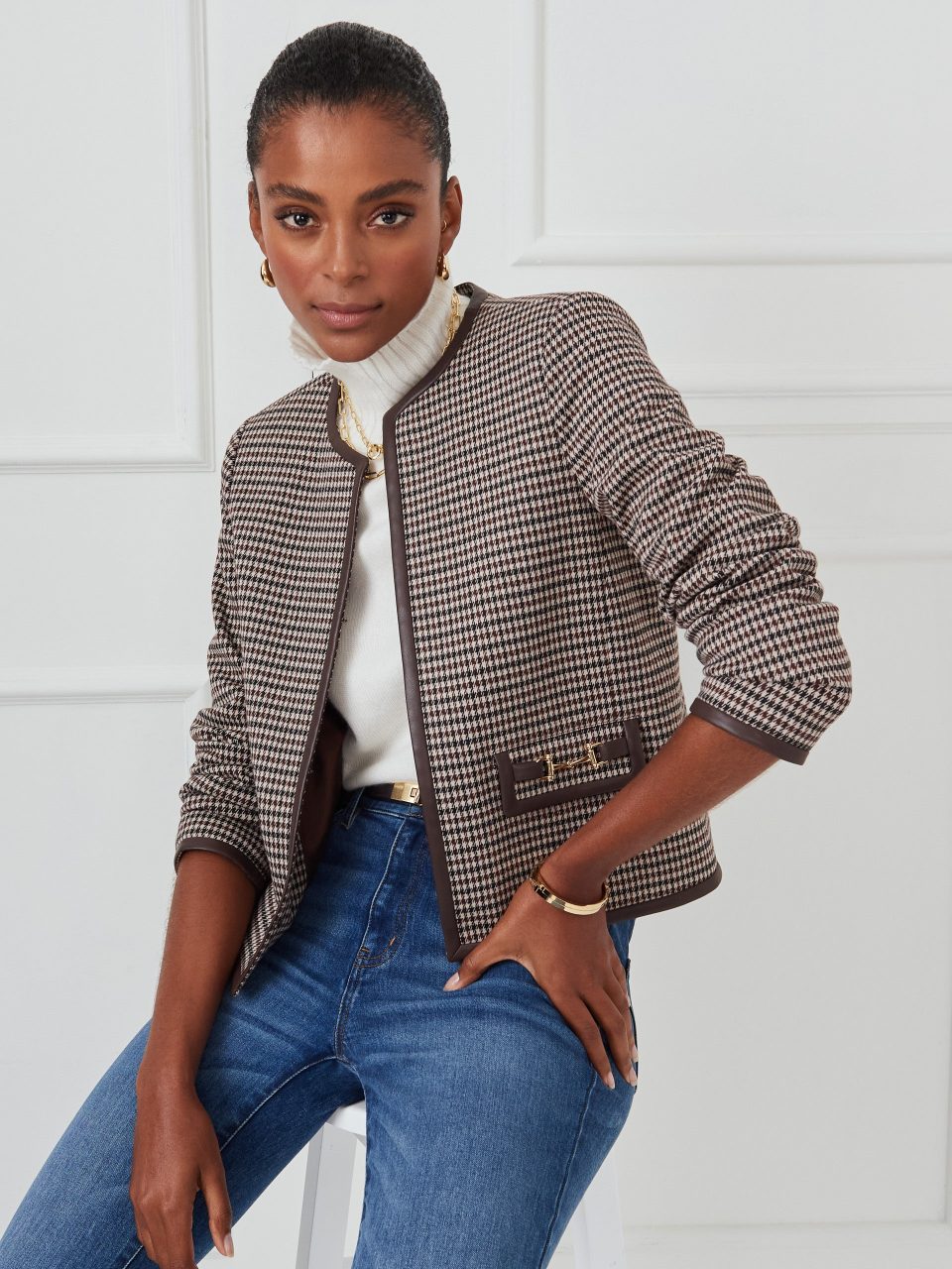 Cyna Jacket in Houndstooth Jacquard